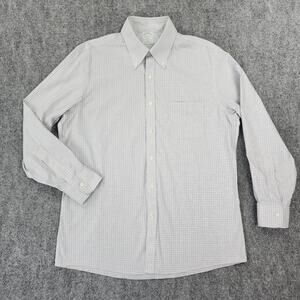 Brooks Brothers Shirt Mens 16 Blue White Check Milano Long Sleeve Button Down